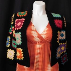 Vintage Crocheted Brightly Colored Sweater Jacket